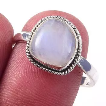 Natural Rainbow Moonstone Gemstone Handmade 925 Solid Silver Ring Size 9 Y9O63