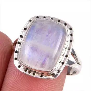 Natural Rainbow Moonstone Gemstone Handmade 925 Solid Silver Gift Ring S.9 t3j35