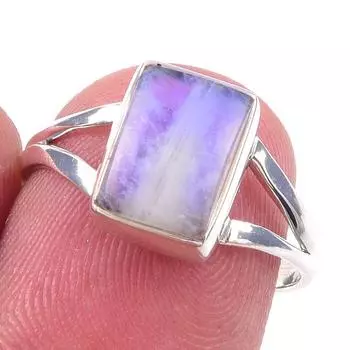 Natural Rainbow Moonstone Gemstone Handmade 925 Solid Silver Ring Size 7 j6U96