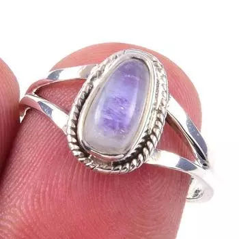 Natural Rainbow Moonstone Gemstone Handmade 925 Solid Silver Ring Size 7 t0p06