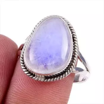 Natural Rainbow Moonstone Gemstone Handmade 925 Solid Silver Ring Size 9 R1k60