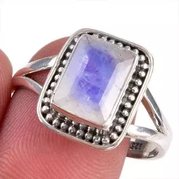 Natural Rainbow Moonstone Gemstone Handmade 925 Solid Silver Gift Ring S.9 D4z19