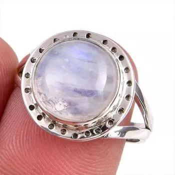 Natural Rainbow Moonstone Gemstone Handmade 925 Solid Silver Gift Ring S.8 V0Q66