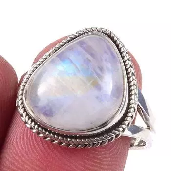 Natural Rainbow Moonstone Gemstone Handmade 925 Sterling Silver Ring Size 8 K9f83