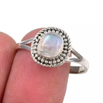 Natural Rainbow Moonstone Gemstone Handmade 925 Sterling Silver Ring S.9.5 v1c67