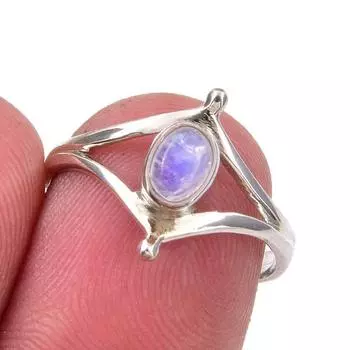 Natural Rainbow Moonstone Gemstone Handmade 925 Sterling Silver Ring Size 7 R1S79