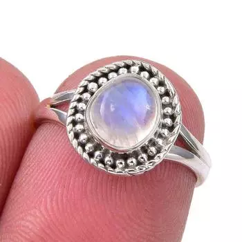 Natural Rainbow Moonstone Gemstone Handmade 925 Sterling Silver Ring S.5.5 P7o26