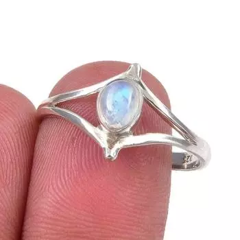 Natural Rainbow Moonstone Gemstone Handmade 925 Sterling Silver Ring S.10 m8L53