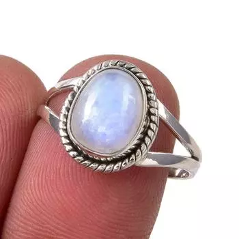 Natural Rainbow Moonstone Gemstone Handmade 925 Sterling Silver Ring Size 8 G1h46