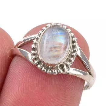 Natural Rainbow Moonstone Gemstone Handmade 925 Sterling Silver Ring S.6.5 i0w99