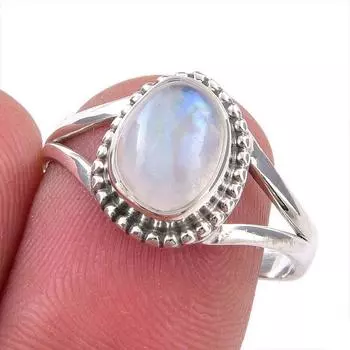 Natural Rainbow Moonstone Gemstone Handmade 925 Sterling Silver Ring S.8.5 R0a93