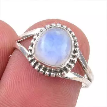 Natural Rainbow Moonstone Gemstone Handmade 925 Sterling Silver Ring S.6.5 g1a59