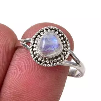 Natural Rainbow Moonstone Gemstone Handmade 925 Sterling Silver Ring S.9.5 w8g92