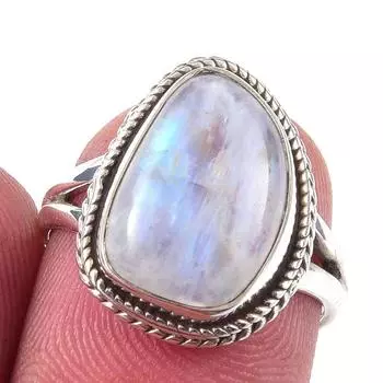 Natural Rainbow Moonstone Gemstone Handmade 925 Sterling Silver Ring Size 6 c1n58