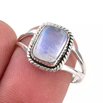 Natural Rainbow Moonstone Gemstone Handmade 925 Sterling Silver Ring Size 8 W3T91