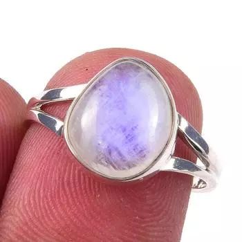 Natural Rainbow Moonstone Gemstone Handmade 925 Sterling Silver Ring Size 7 K1M86