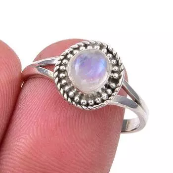 Natural Rainbow Moonstone Gemstone Handmade 925 Sterling Silver Ring Size 9 D7F15