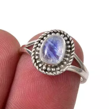 Natural Rainbow Moonstone Gemstone Handmade 925 Sterling Silver Ring S.5.5 M6C10