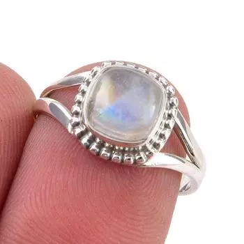 Natural Rainbow Moonstone Gemstone Handmade 925 Sterling Silver Ring Size 7 j3o38