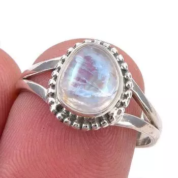 Natural Rainbow Moonstone Gemstone Handmade 925 Sterling Silver Ring S.7.5 Z2V66