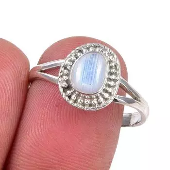 Natural Rainbow Moonstone Gemstone Handmade 925 Sterling Silver Ring Size 9 L6e37