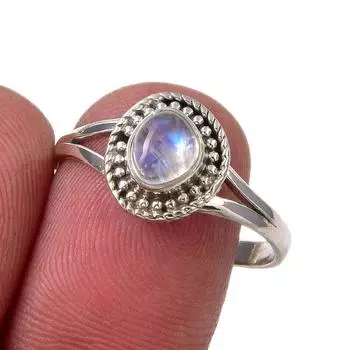 Natural Rainbow Moonstone Gemstone Handmade 925 Sterling Silver Ring Size 9 r2a29