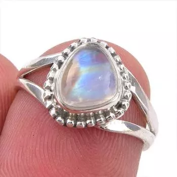 Natural Rainbow Moonstone Gemstone Handmade 925 Sterling Silver Ring S.5.5 W7n03
