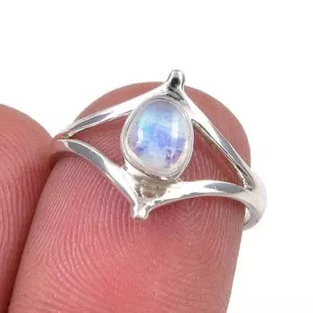 Natural Rainbow Moonstone Gemstone Handmade 925 Sterling Silver Ring S.5.5 r0e86