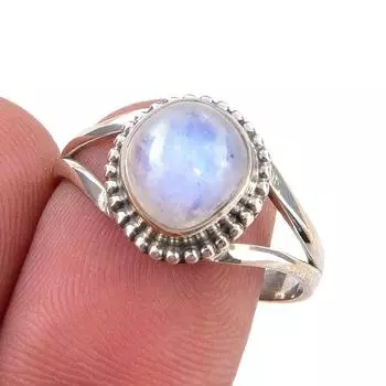 Natural Rainbow Moonstone Gemstone Handmade 925 Sterling Silver Ring S.8.5 b5r64