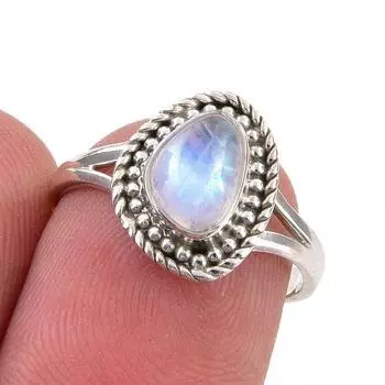 Natural Rainbow Moonstone Gemstone Handmade 925 Sterling Silver Ring Size 6 A4P29