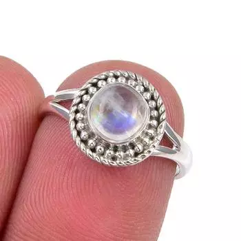 Natural Rainbow Moonstone Gemstone Handmade 925 Sterling Silver Ring S.5.5 Q2w67