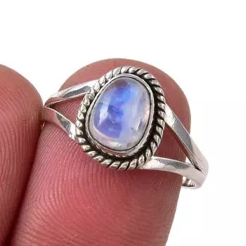 Natural Rainbow Moonstone Gemstone Handmade 925 Sterling Silver Ring S.7.5 a2h61