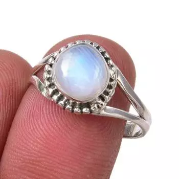 Natural Rainbow Moonstone Gemstone Handmade 925 Sterling Silver Ring S.8.5 F4F46