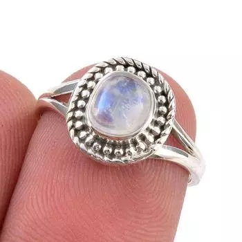 Natural Rainbow Moonstone Gemstone Handmade 925 Sterling Silver Ring S.5.5 F3A45