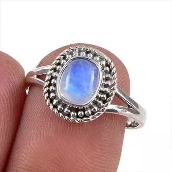 Natural Rainbow Moonstone Gemstone Handmade 925 Sterling Silver Ring Size 7 m8v22