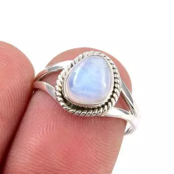 Natural Rainbow Moonstone Gemstone Handmade 925 Sterling Silver Ring Size 7 B5D44