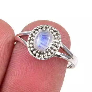 Natural Rainbow Moonstone Gemstone Handmade 925 Sterling Silver Ring Size 7 C1s32