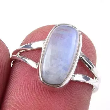 Natural Rainbow Moonstone Gemstone Handmade 925 Sterling Silver Ring Size 6 q4Q19