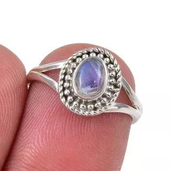 Natural Rainbow Moonstone Gemstone Handmade 925 Sterling Silver Ring S.5.5 m3w61
