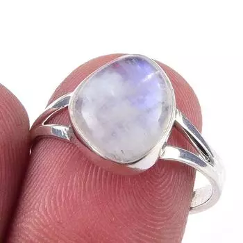 Natural Rainbow Moonstone Gemstone Handmade 925 Sterling Silver Ring Size 8 Z9e09