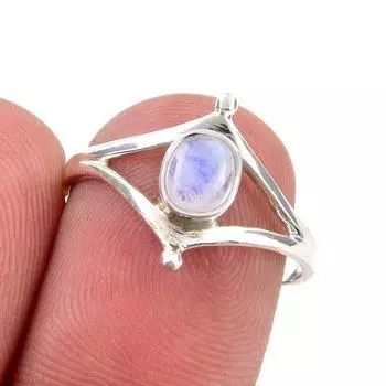 Natural Rainbow Moonstone Gemstone Handmade 925 Sterling Silver Ring Size 7 P8W95