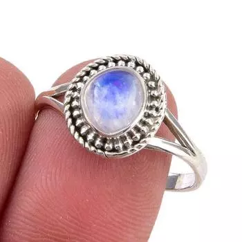 Natural Rainbow Moonstone Gemstone Handmade 925 Sterling Silver Ring S.9.5 Y9b51