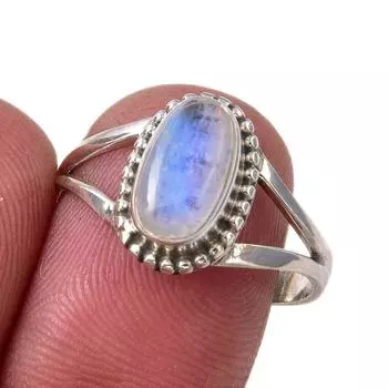 Natural Rainbow Moonstone Gemstone Handmade 925 Sterling Silver Ring S.8.5 D4D38