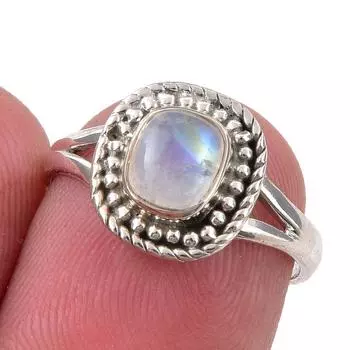 Natural Rainbow Moonstone Gemstone Handmade 925 Sterling Silver Ring S.5.5 S2j78