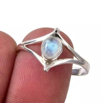 Natural Rainbow Moonstone Gemstone Handmade 925 Sterling Silver Ring S.10 o9k15