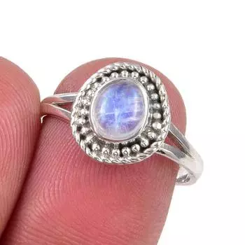 Natural Rainbow Moonstone Gemstone Handmade 925 Sterling Silver Ring Size 7 a9V73