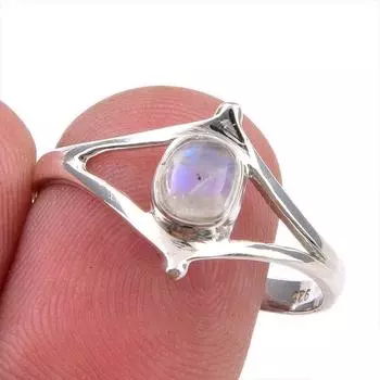 Natural Rainbow Moonstone Gemstone Handmade 925 Sterling Silver Ring S.10 Y1a33
