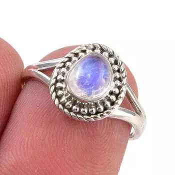 Natural Rainbow Moonstone Gemstone Handmade 925 Sterling Silver Ring S.5.5 w7c50