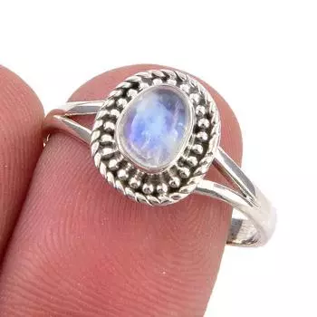Natural Rainbow Moonstone Gemstone Handmade 925 Sterling Silver Ring Size 9 r3w57