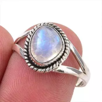 Natural Rainbow Moonstone Gemstone Handmade 925 Sterling Silver Ring S.7.5 v2G95